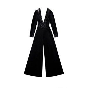 Saiid Kobeisy Velvet Flared Jumpsuit With A Beaded Top - NWT
